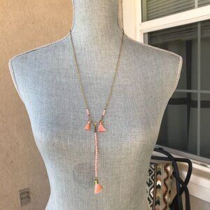 NWT Anthropologie Shiraleah Jewelry Peach Orange Beaded Tassel Necklace